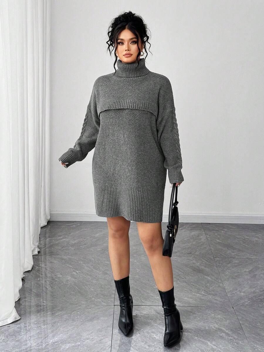 SHEIN DZIANINOWA SZARA SUKIENKA GOLF CASUAL DŁUGI RĘKAW TEKSTURA PK01__46