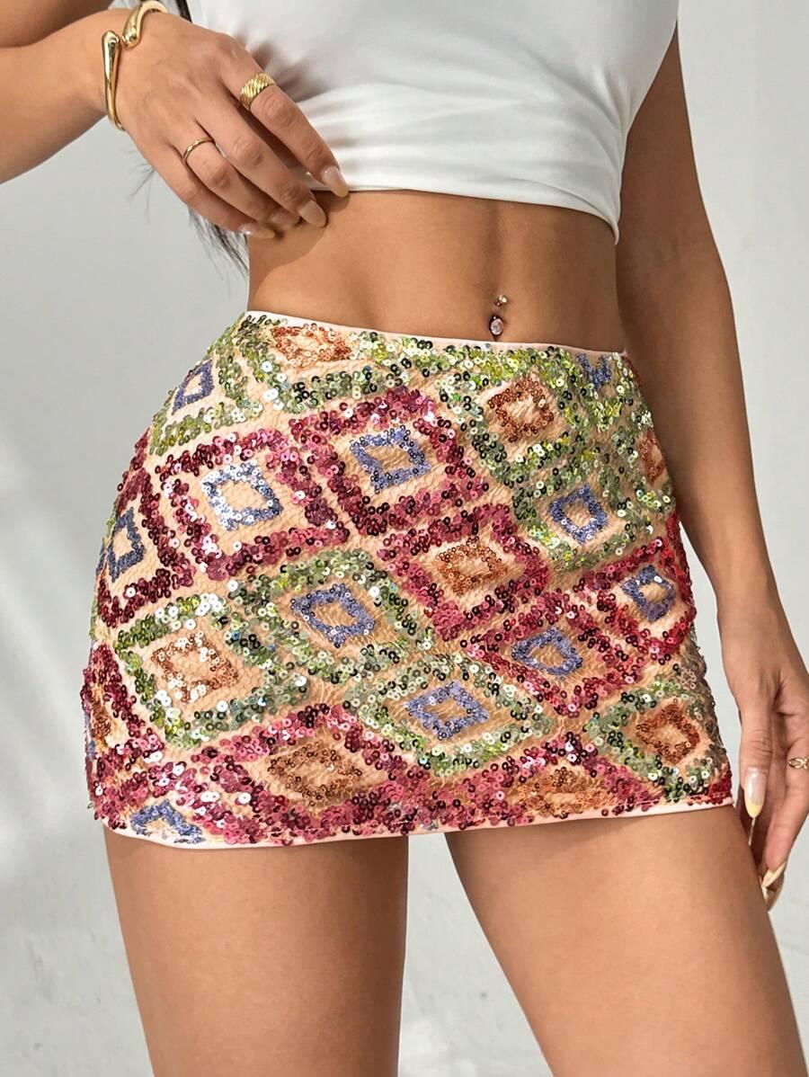 SHEIN CEKINOWA MINI SPÓDNICA S06__M