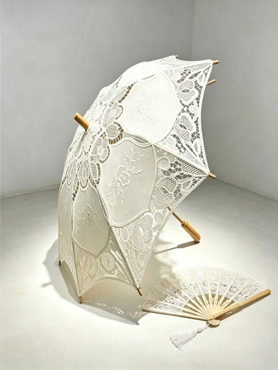 SHEIN BIAŁY KORONKOWY PARASOL PRZECIWSŁONECZNY S07__66X78