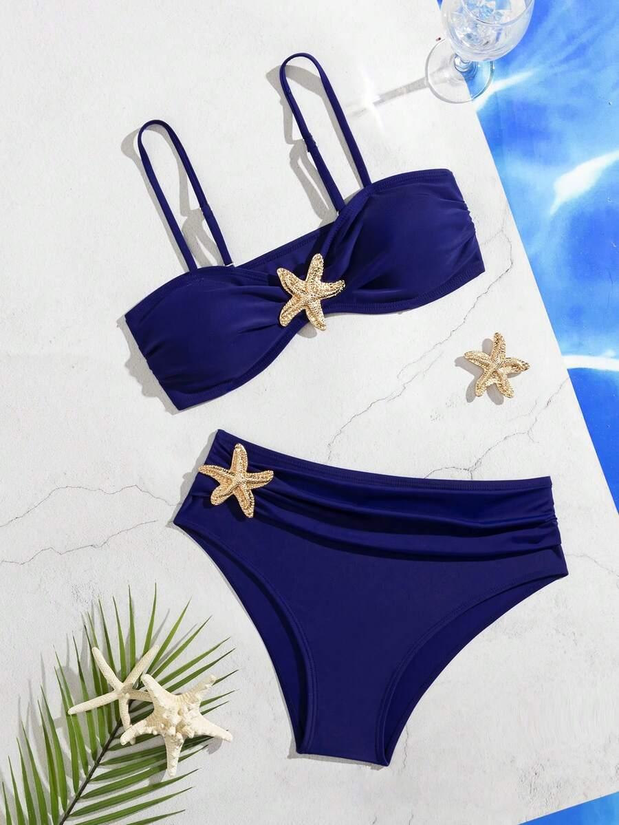 SHEIN GRANATOWY DWUCZĘŚCIOWY STRÓJ KĄPIELOWY S09__L