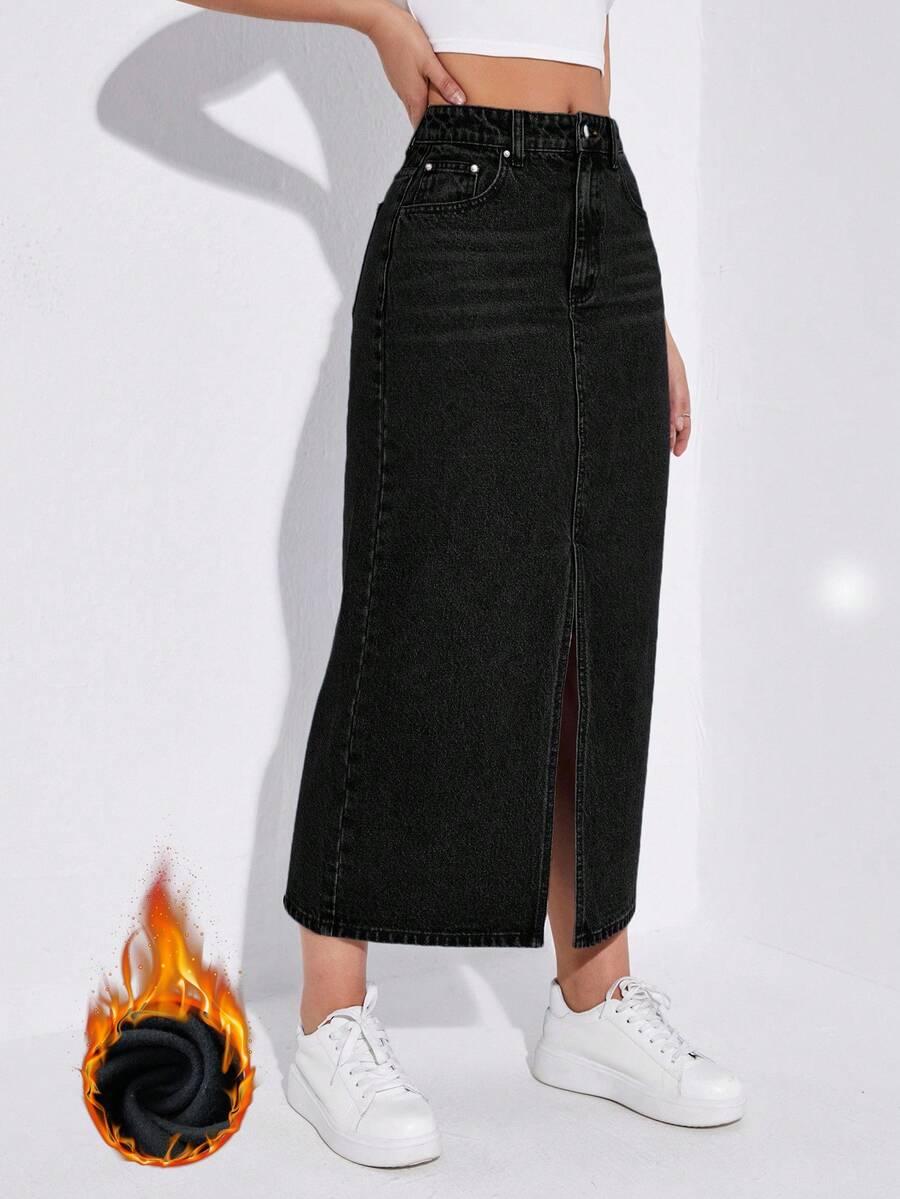 SHEIN CZARNA SPÓDNICA JEANS S06__L