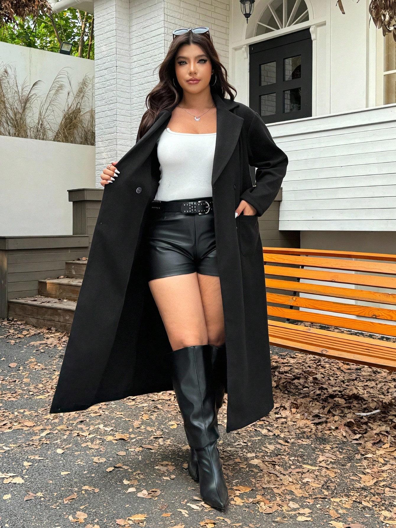 SHEIN CZARNY KLASYCZNY PŁASZCZ W01__XXL