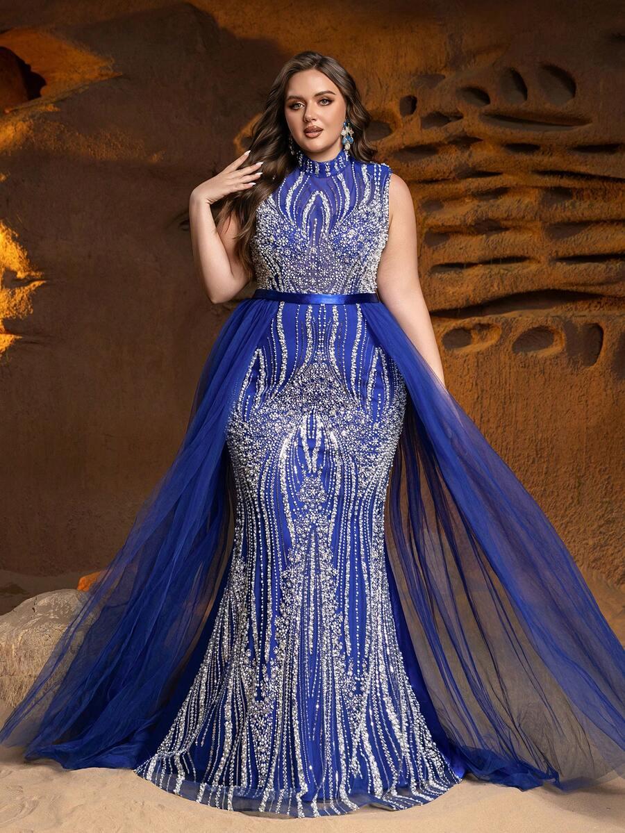 SHEIN NIEBIESKA MAXI SUKIENKA ZDOBIENIE S06__52