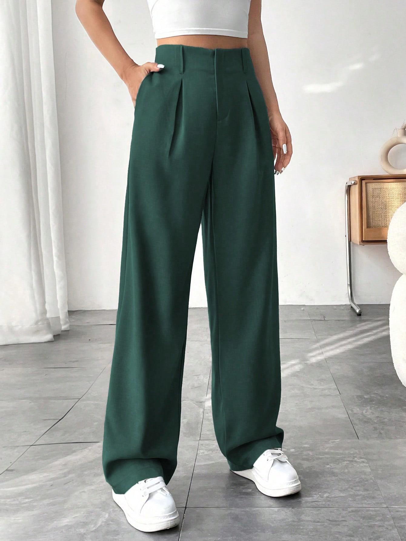 SHEIN ZIELONE SPODNIE WYSOKI STAN S06__L