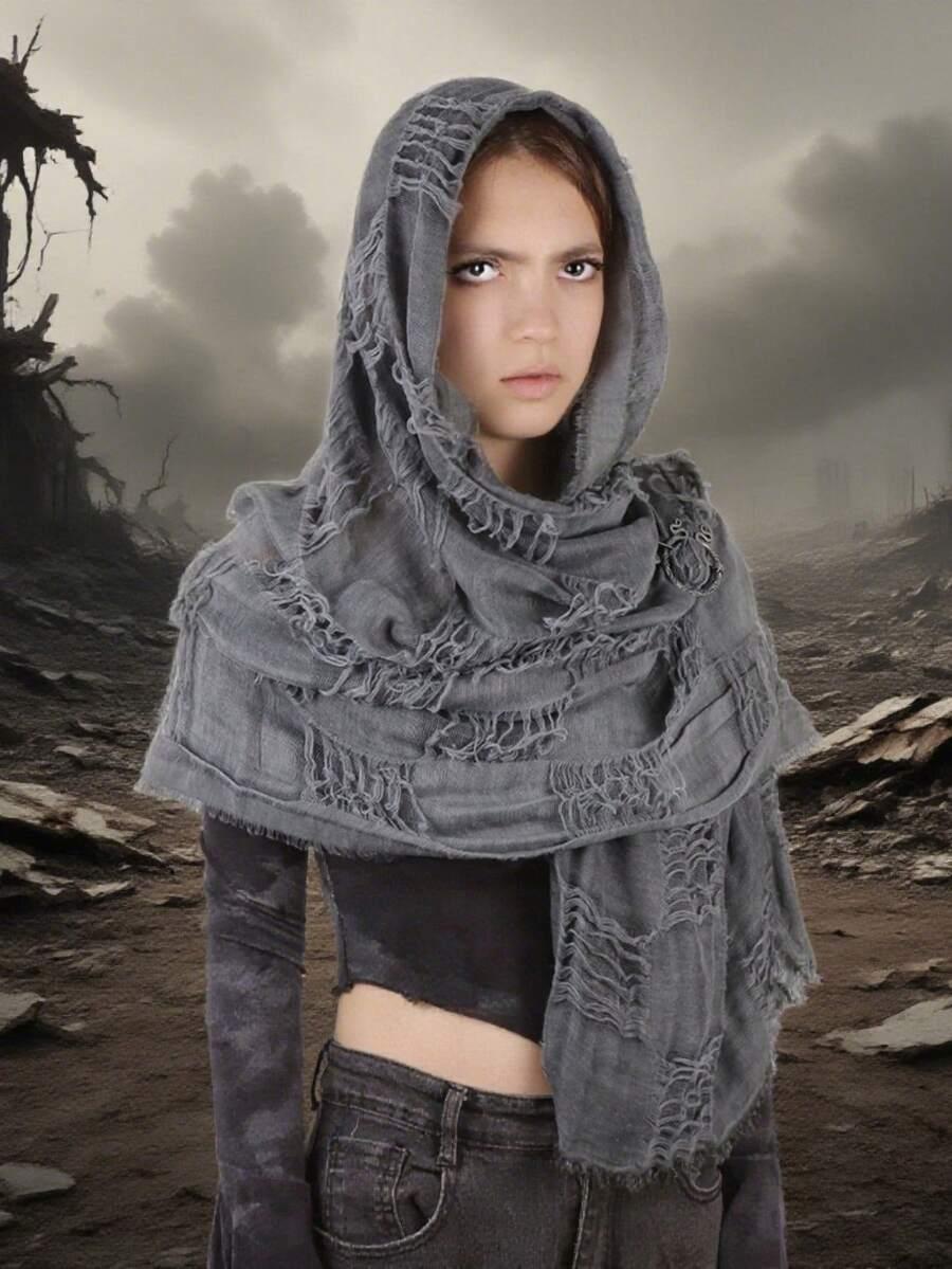 SHEIN SZARY SZAL FRĘDZLE PK01__60X190