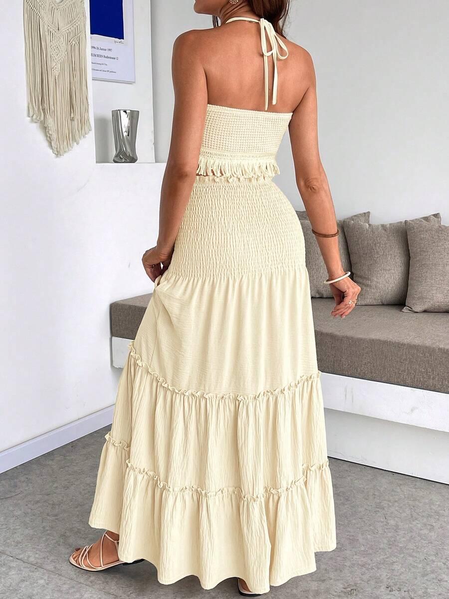 SHEIN KREMOWY TOP FRĘDZLE PK01__M