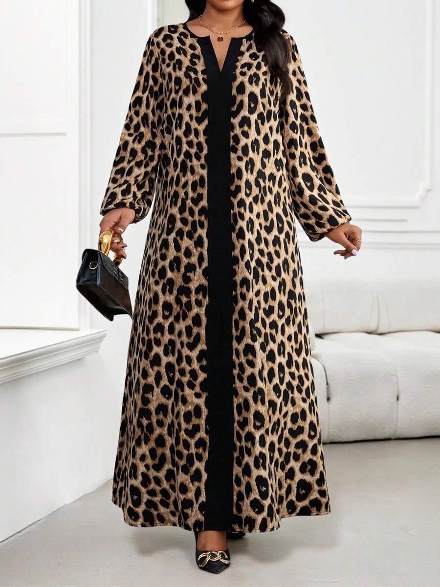 SHEIN MAXI SUKIENKA DŁUGI RĘKAW ANIMAL PRINT S06__XXL