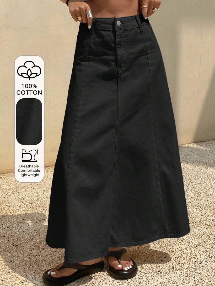 DAZY CZARNA JEANSOWA MAXI SPÓDNICA S06__M