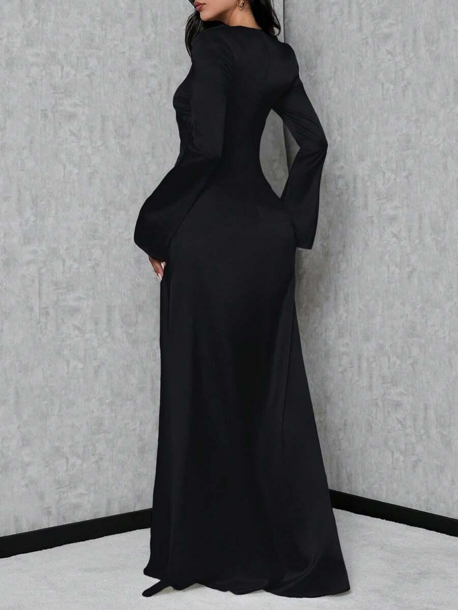 SHEIN CZARNA SATYNOWA MAXI SUKIENKA S06__XL