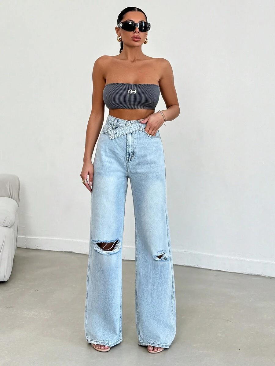EURMUSE SPODNIE JEANS PROSTA NOGAWKA PRZETARCIA S06__S