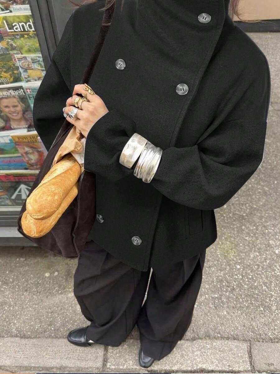 SHEIN CZARNY KLASYCZNY PŁASZCZ W01__M