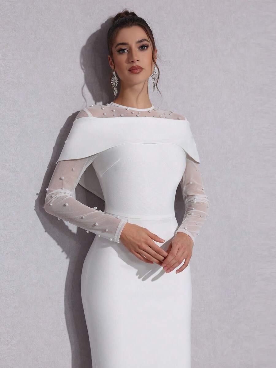 SHEIN BIAŁA MAXI SUKIENKA ZDOBIENIE S06__M
