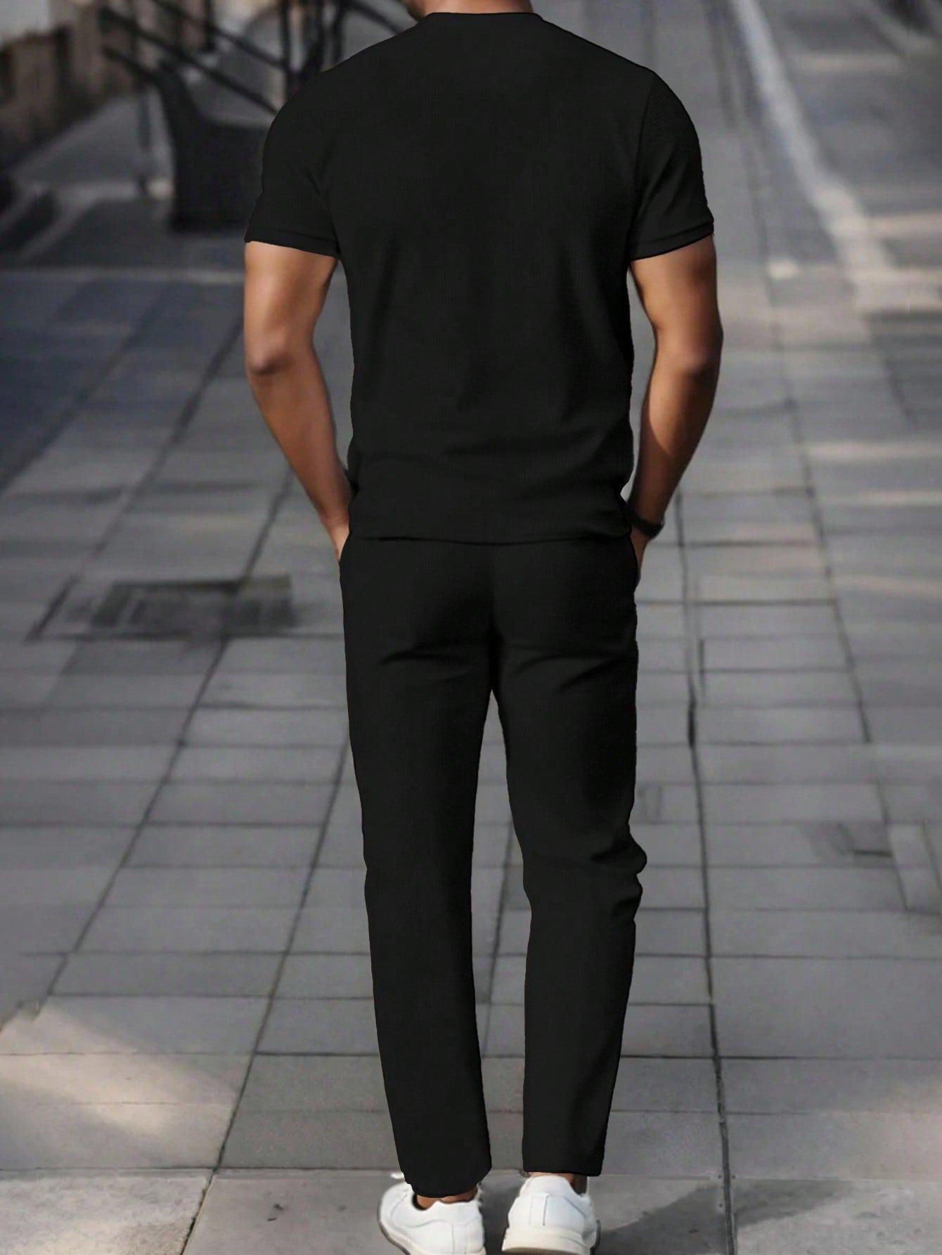 MANFINITY CZARNY KOMPLET T-SHIRT SPODNIE