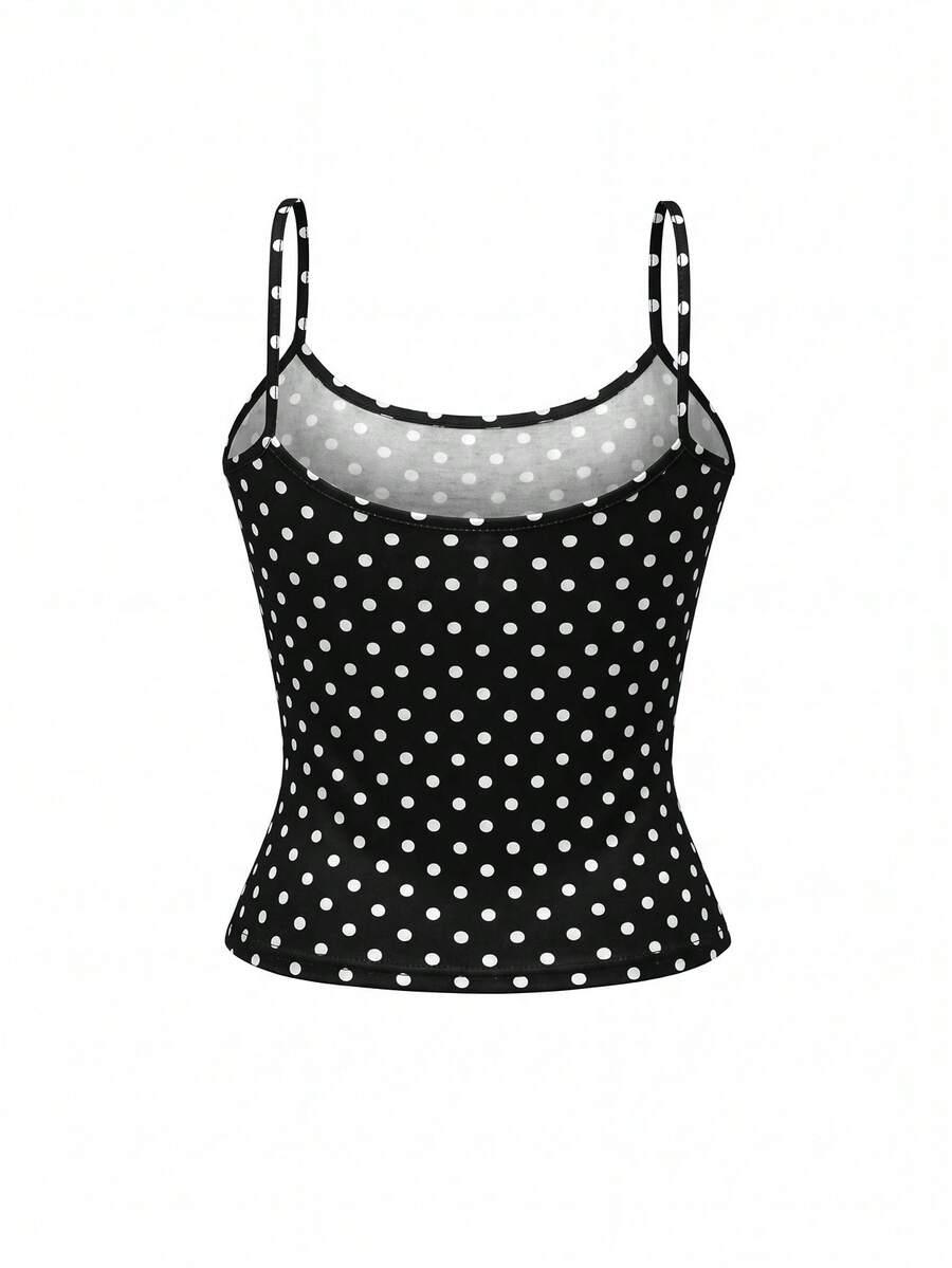 SHEIN CZARNY TOP NA RAMIĄCZKACH GROSZKI S06__M