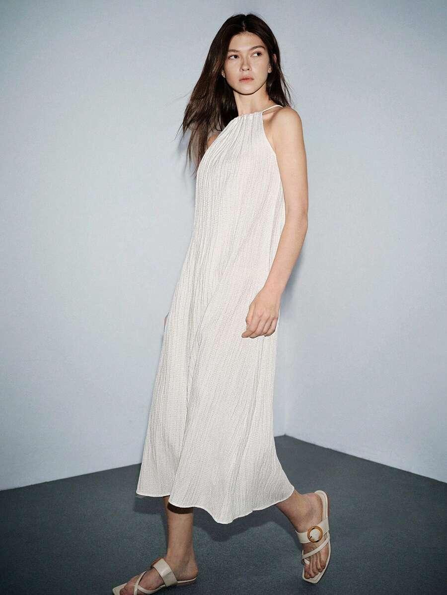 SHEIN MIDI SUKIENKA BEZ RĘKAWÓW TEKSTURA S06__L