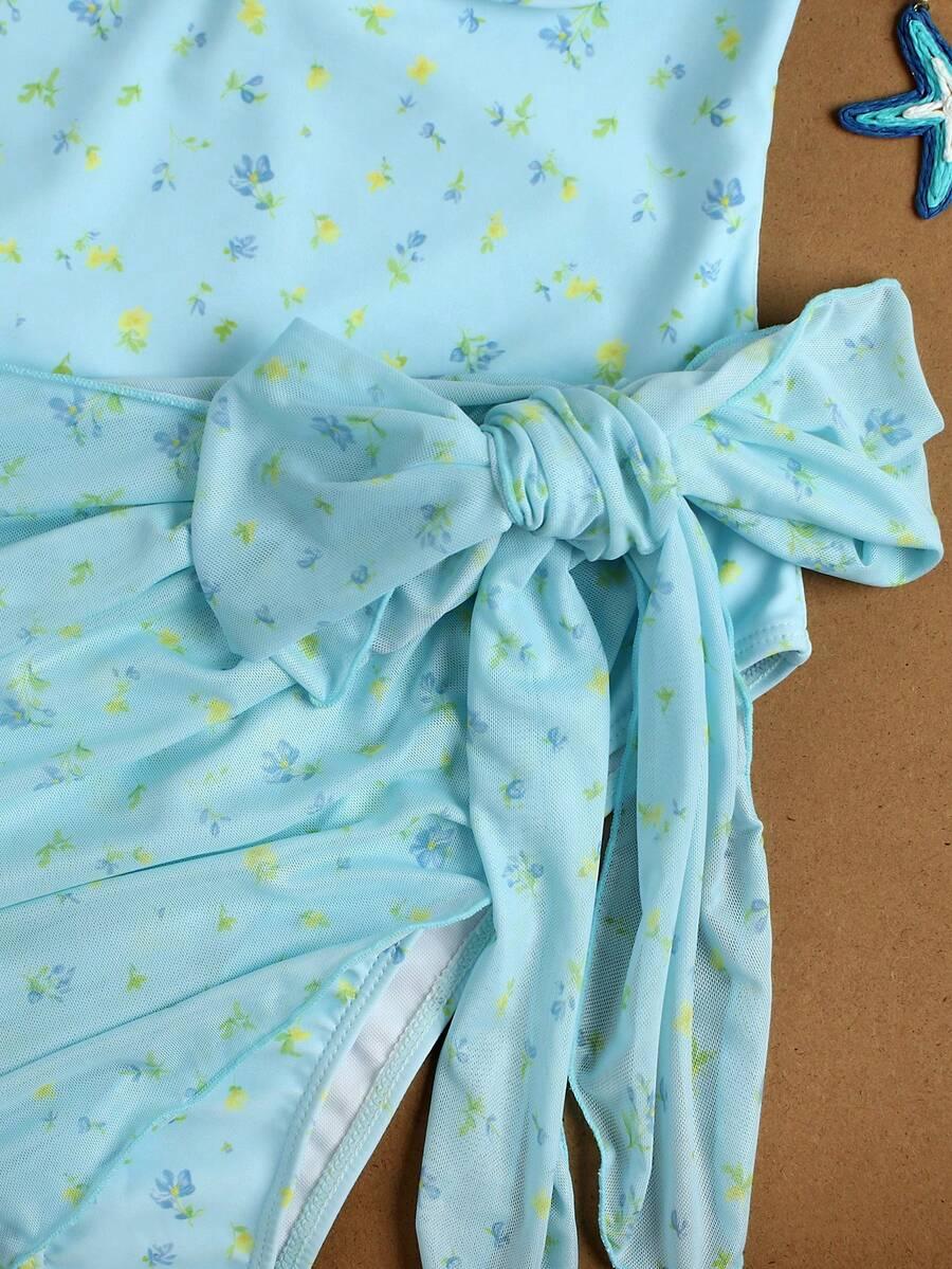 SHEIN NIEBIESKI JEDNOCZĘŚCIOWY STRÓJ KĄPIELOWY CHUSTA KOMPLET S09__M