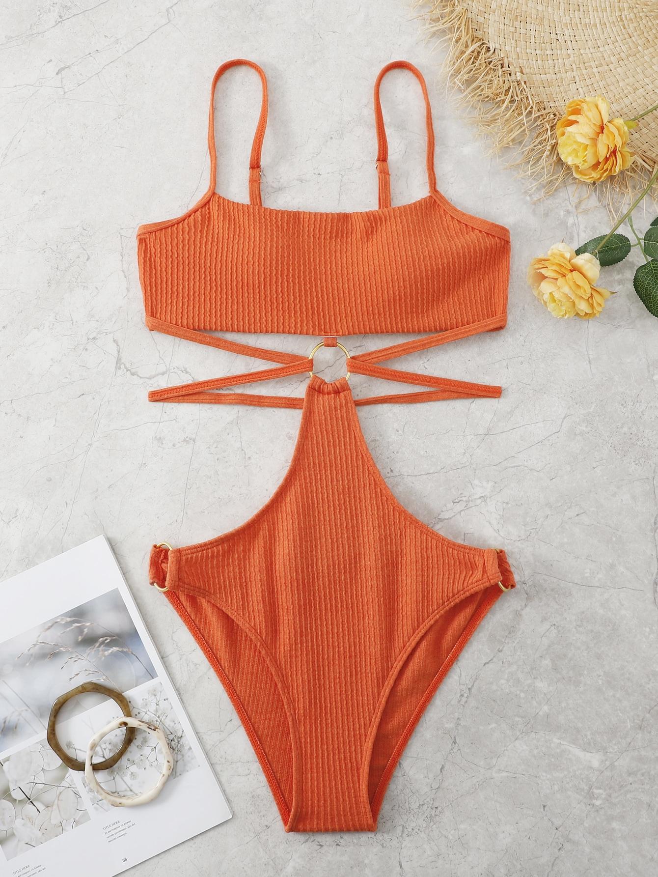 SHEIN POMARAŃCZOWY JEDNOCZĘŚCIOWY STRÓJ KĄPIELOWY PK01__M