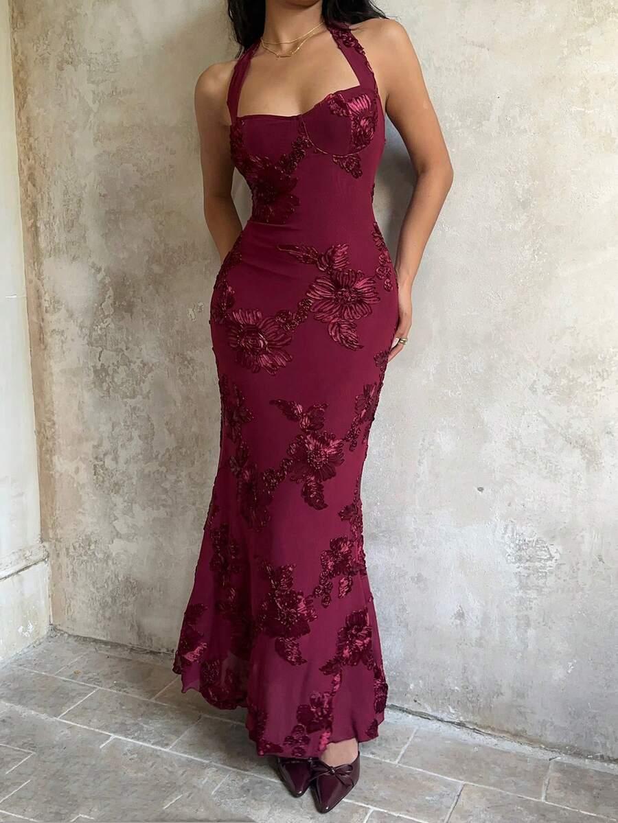 SHEIN BORDOWA MAXI SUKIENKA KWIATY S06__M