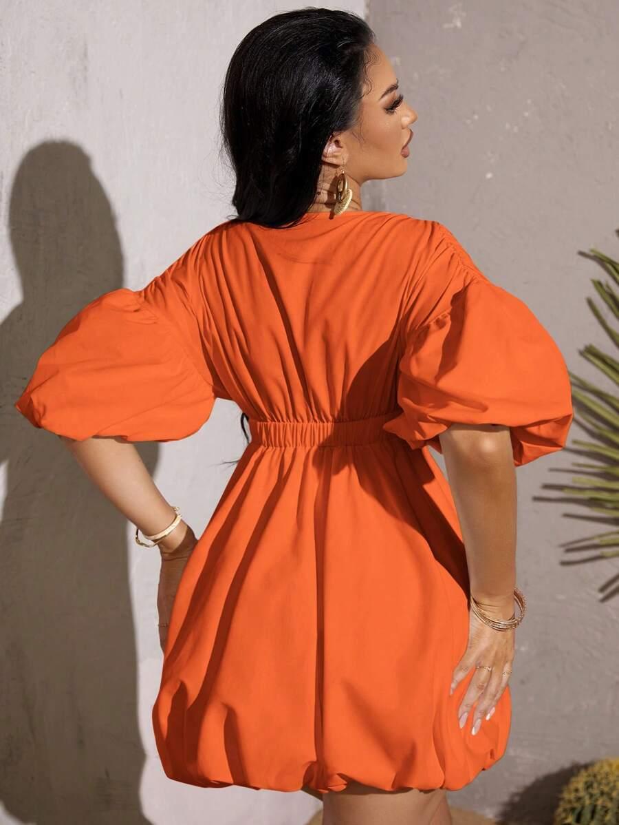 SHEIN POMARAŃCZOWA SUKIENKA MINI GŁĘBOKI DEKOLT PK01__L