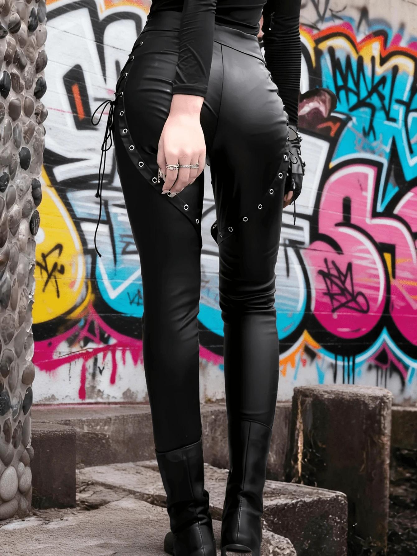 SHEIN CZARNE RURKI IMITACJA SKÓRY S06__L