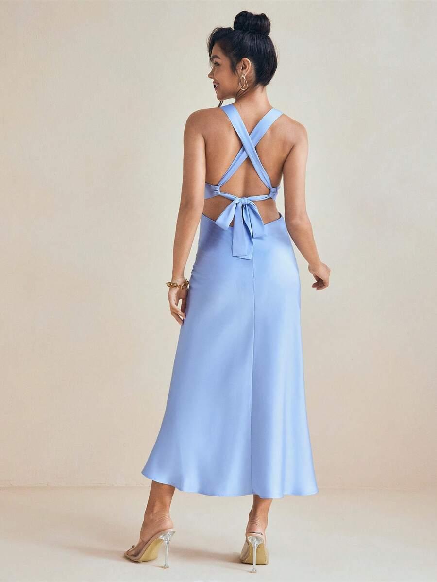 SHEIN NIEBIESKA MIDI SUKIENKA S06__S