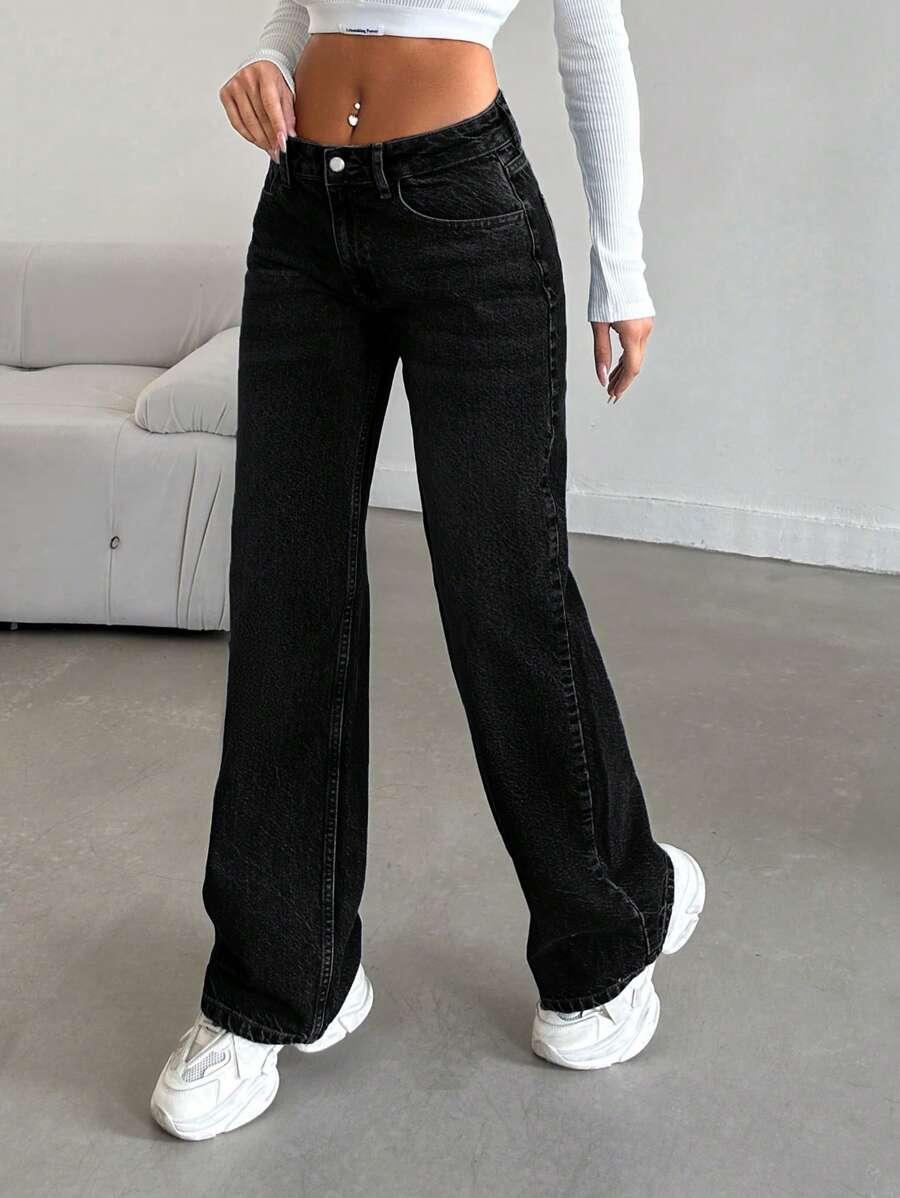 SHEIN CZARNE JEANSY PROSTA NOGAWKA S06__L