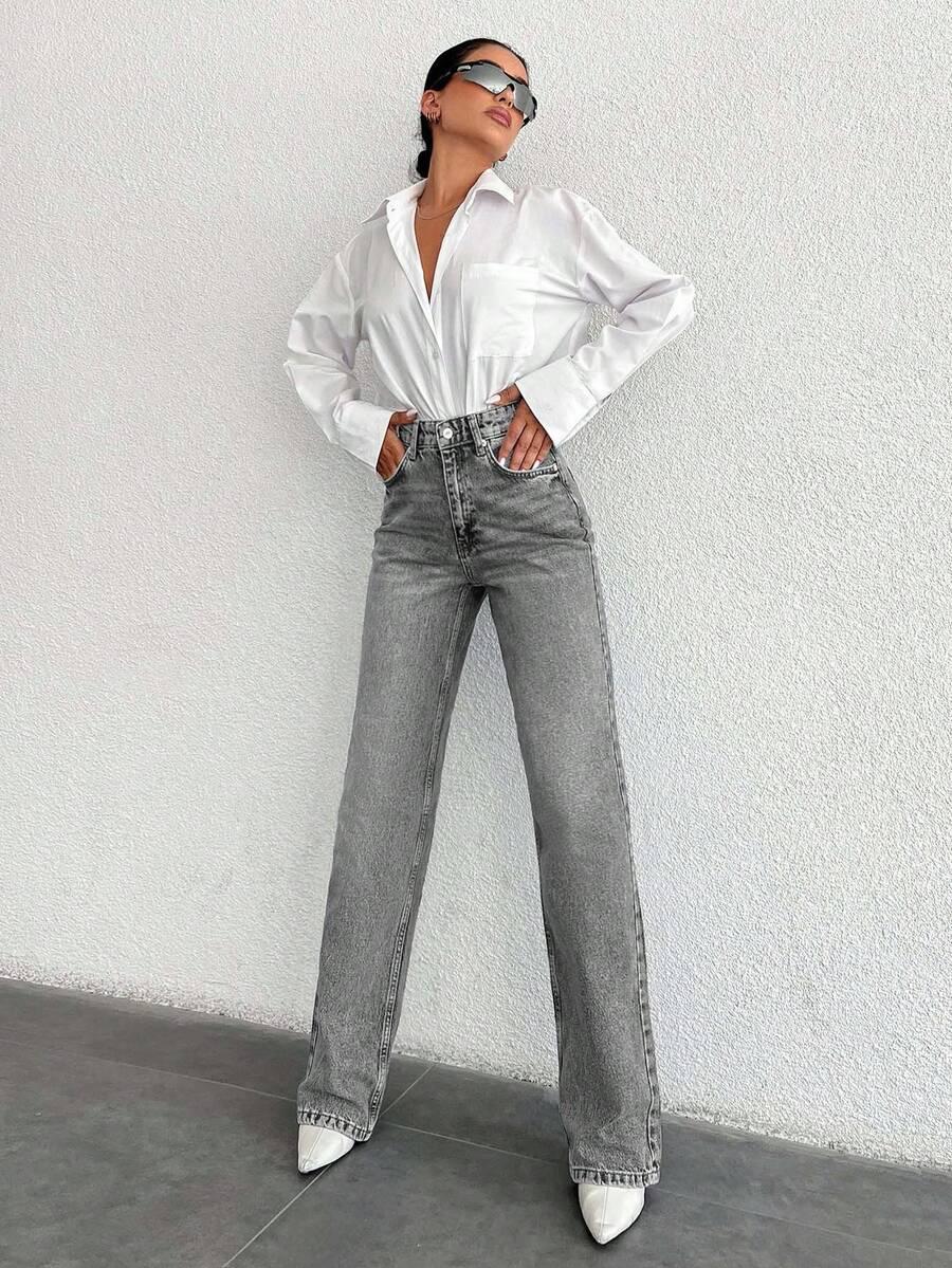 SHEIN SZARE SPODNIE JEANS PROSTE NOGAWKI S06__S