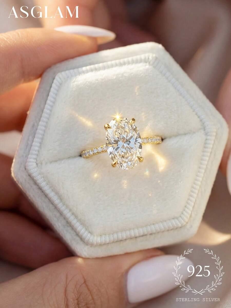 SHEIN PIERŚCIONEK ZARĘCZYNOWY Z OWALNYM BEZBARWNYM DIAMENTEM S07
