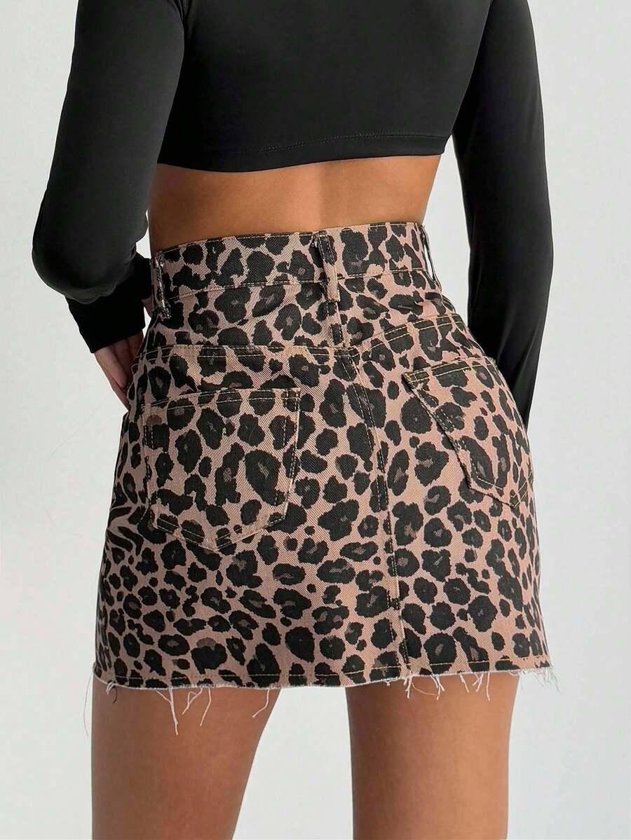 EURMUSE JEANSOWA MINI SPÓDNICA ANIMAL PRINT S06__S