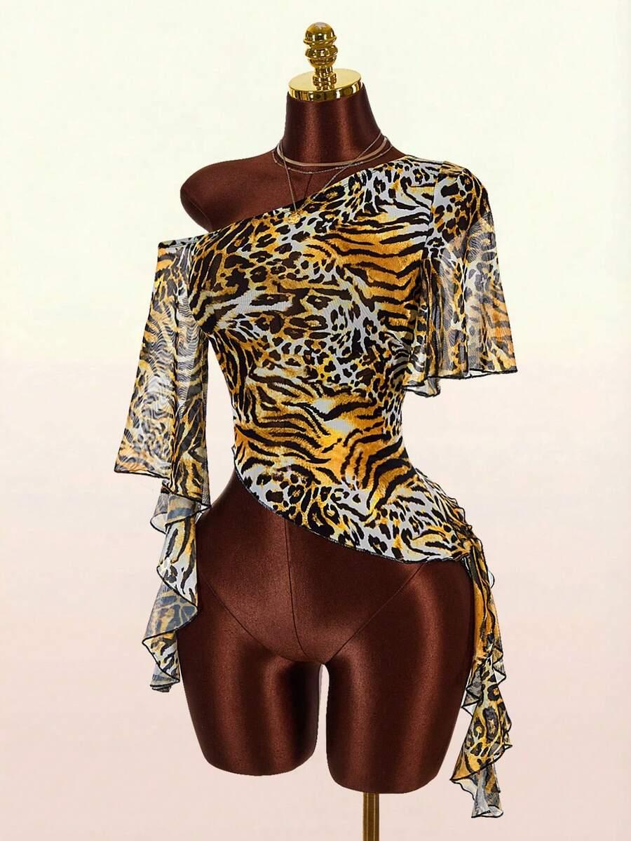 AMPLOVA BLUZKA SIATECZKA ANIMAL PRINT FALBANA PK01__M