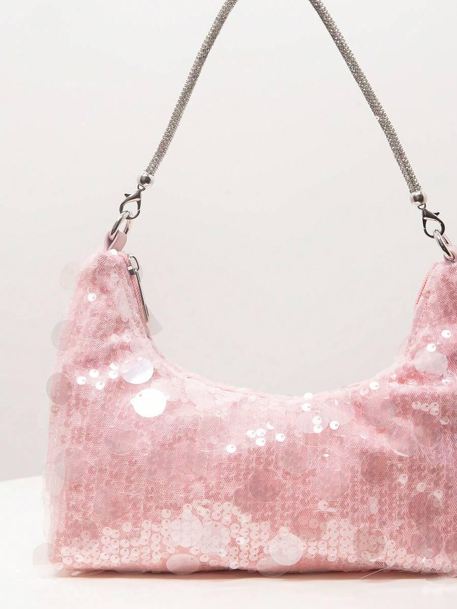 SHEIN RÓŻOWA TOREBKA NA RAMIĘ CEKINY S07__27X14CM