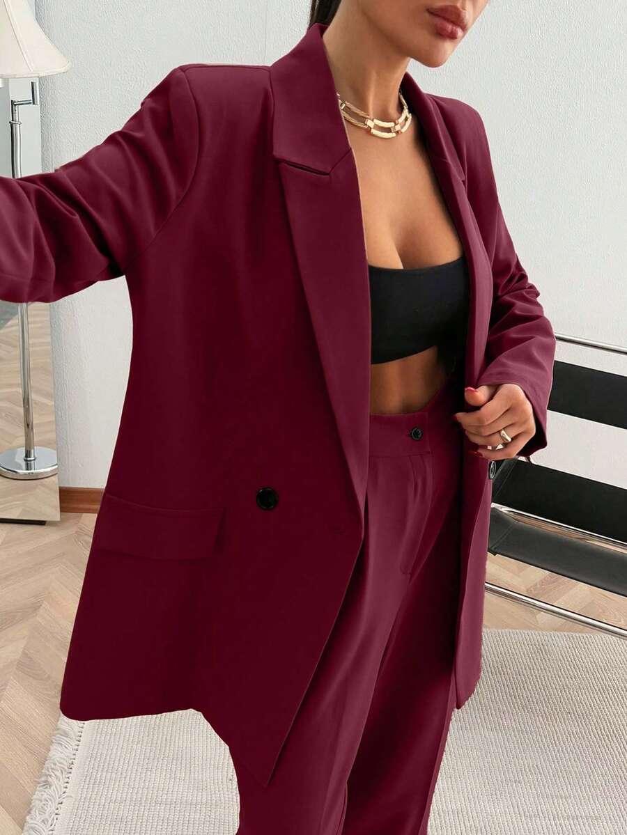 SHEIN CZERWONY KOMPLET MARYNARKA SPODNIE S06__M