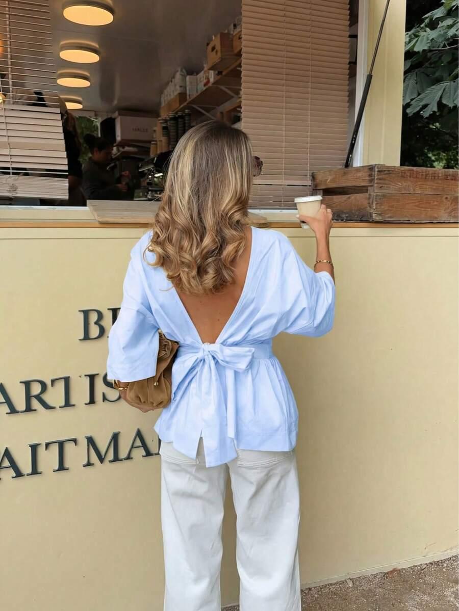 SHEIN NIEBIESKA BLUZKA WIĄZANIE S06__S