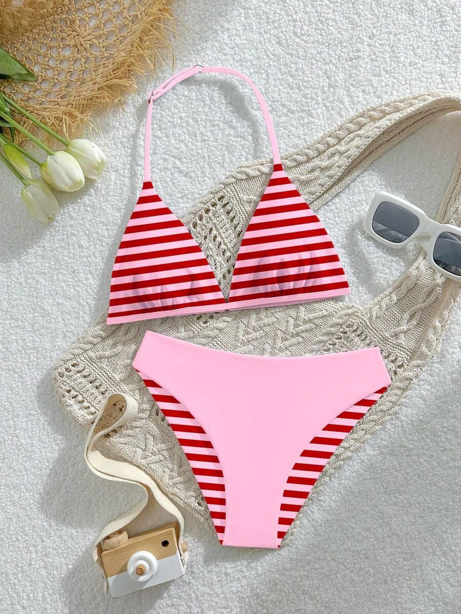 SHEIN DWUCZĘŚCIOWY STRÓJ KĄPIELOWY PASKI S09__140-146