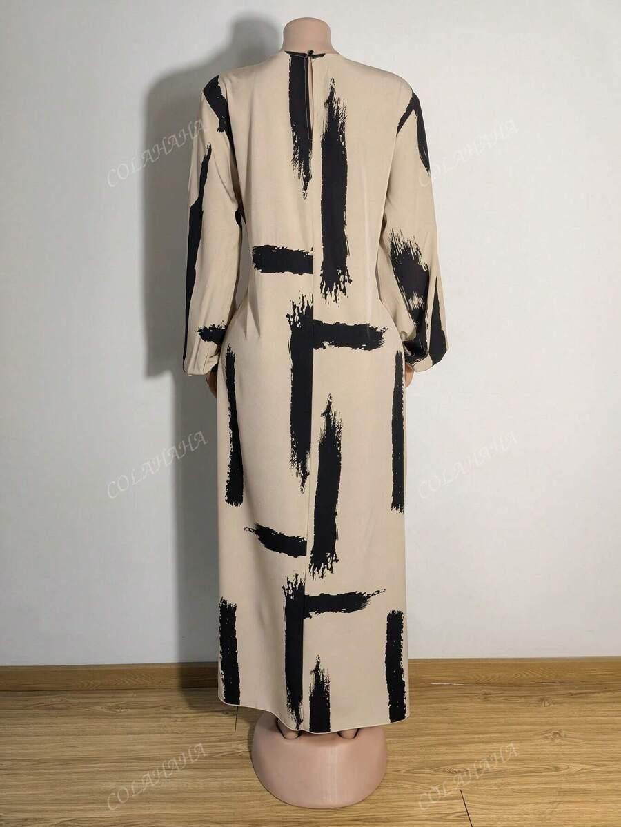 SHEIN BEŻOWA SUKIENKA MAXI WZÓR S06__S