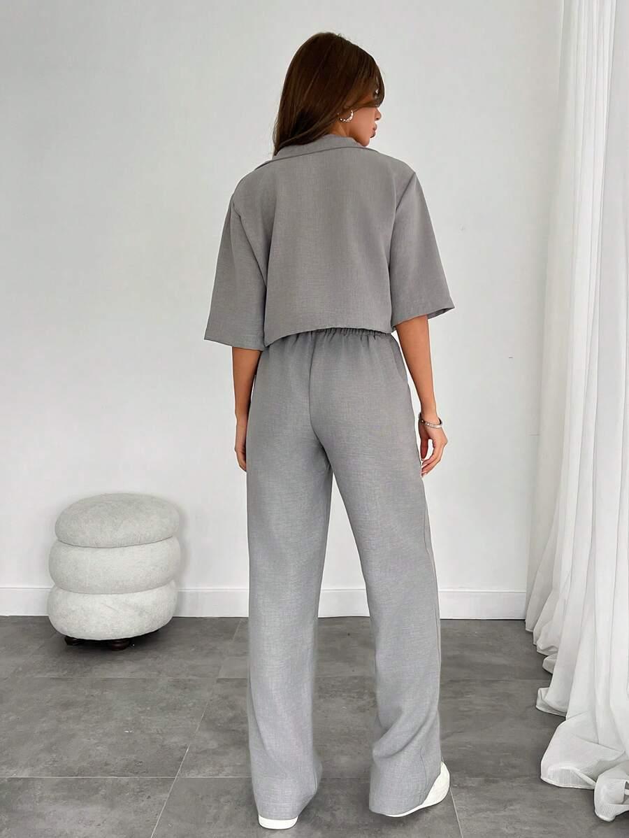SHEIN SZARY KOMPLET KOSZULA SPODNIE PK01__L
