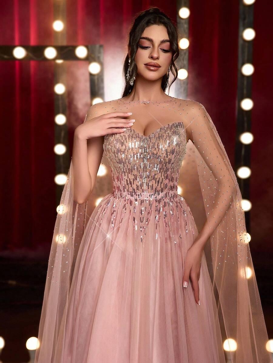 GLAMRAE RÓŻOWA MAXI SUKIENKA ZDOBIENIE S06__XS