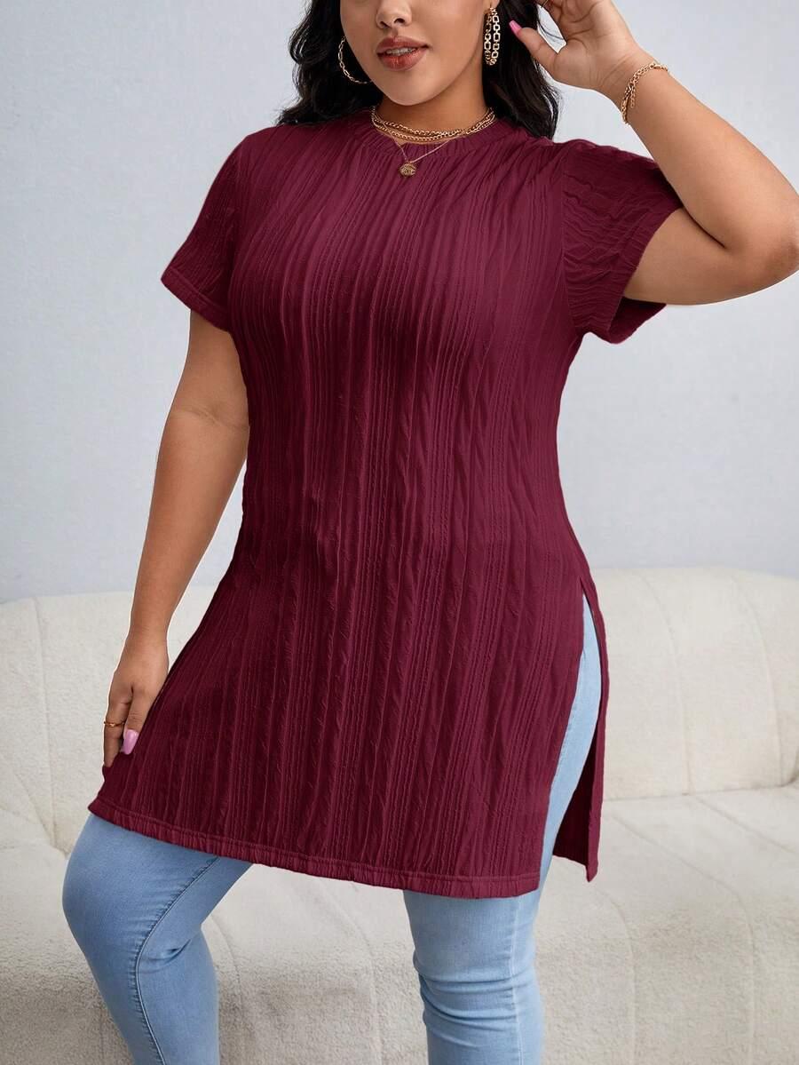 SHEIN BORDOWA TUNIKA KRÓTKI RĘKAW S06__46