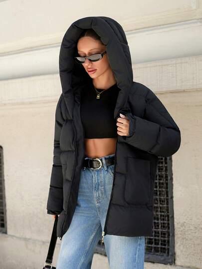 SHEIN CZARNA PIKOWANA KURTKA ZAMEK W01__M