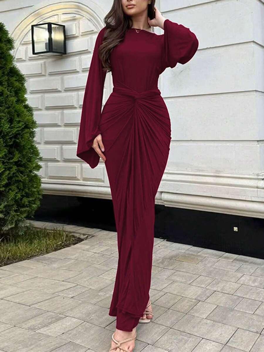 SHEIN BORDOWA MAXI SUKIENKA MARSZCZENIE S06__M