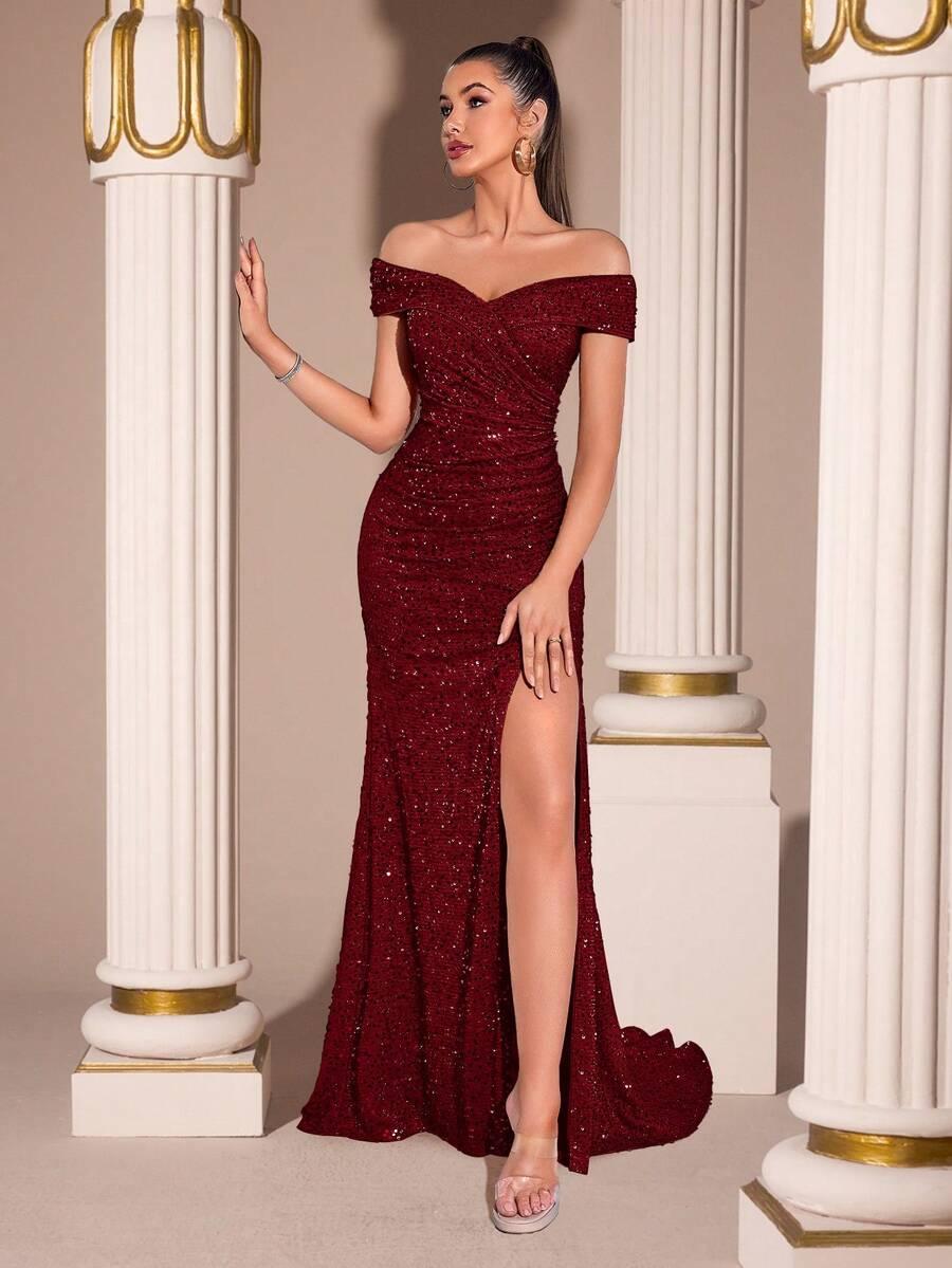 ADYCE CZERWONA MAXI SUKIENKA CEKINY S06__S