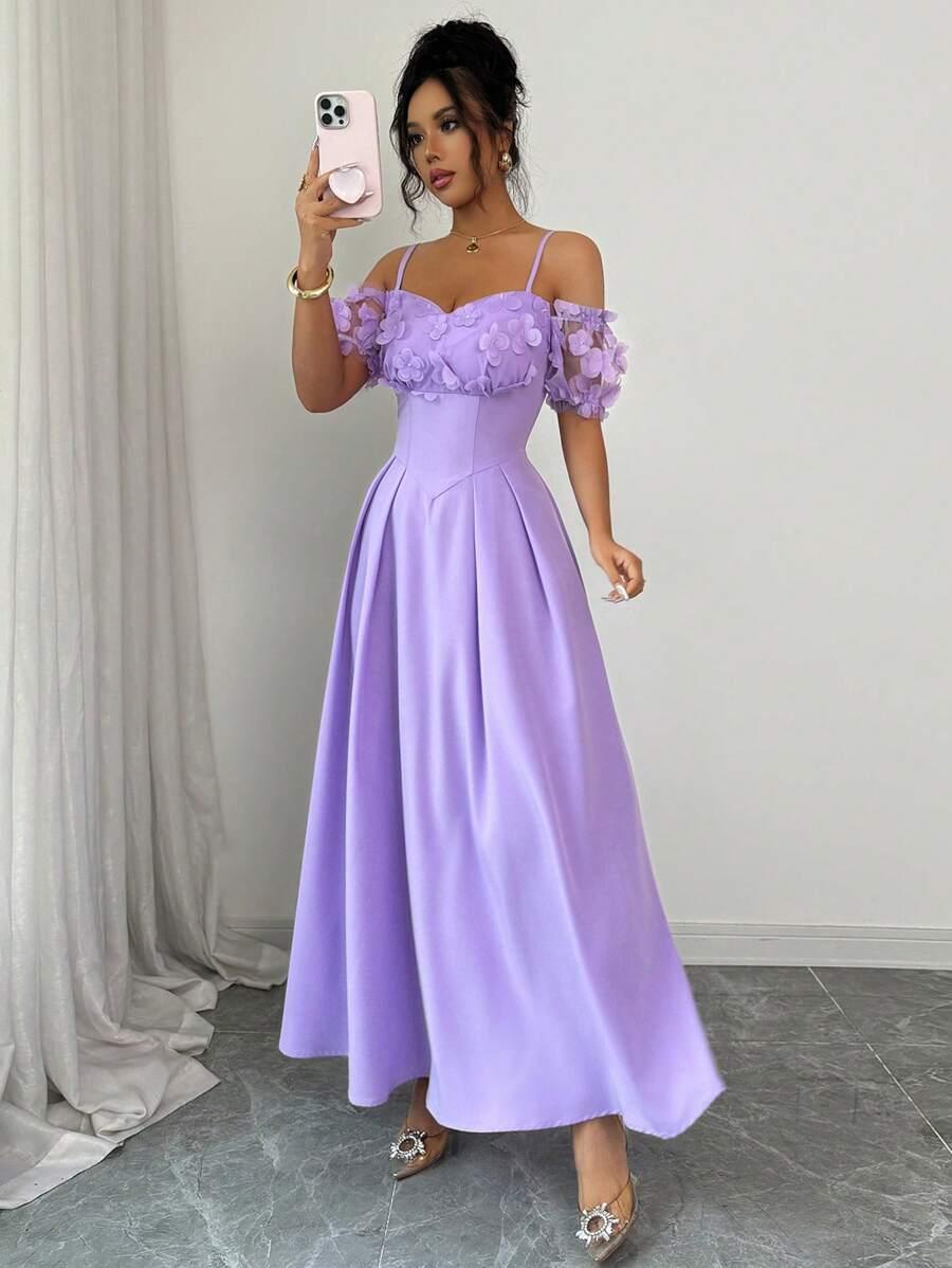 SHEIN FIOLETOWA MAXI SUKIENKA ZDOBIENIE S06__S