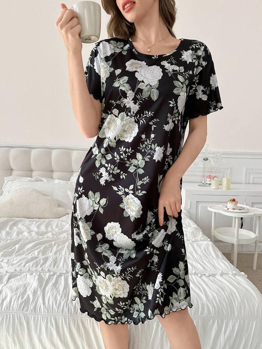 SHEIN KOSZULA NOCNA WZÓR ROŚLINNY S06__M