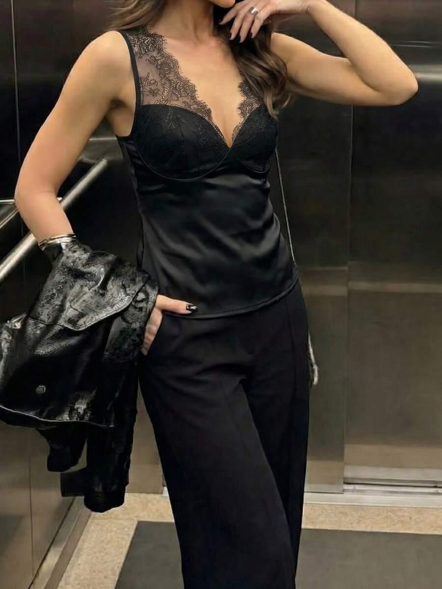 SHEIN CZRNY TOP KORONKA S06__XS