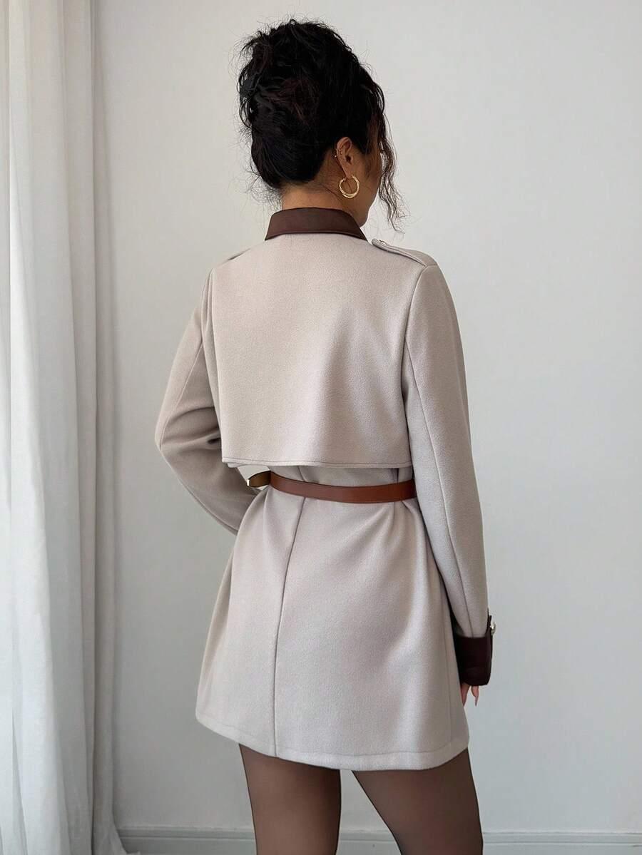 SHEIN BEŻOWY PŁASZCZ GUZIKI W01__XL