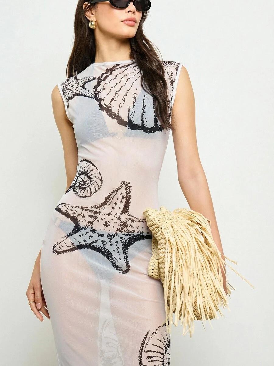 AIIRZ BIAŁA PLAŻOWA MIDI SUKIENKA WZÓR S09__L