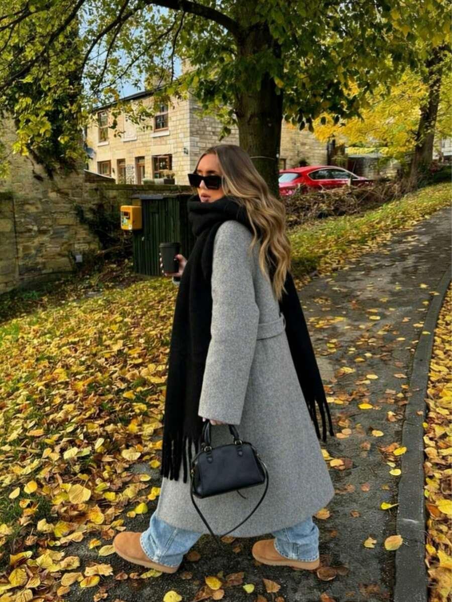 SHEIN CZARNY SZALIK FRĘDZLE W01__28X190CM