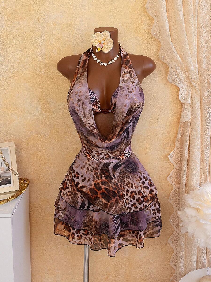 SHEIN KOLOROWY STRÓJ KĄPIELOWY SUKIENKA S09__L