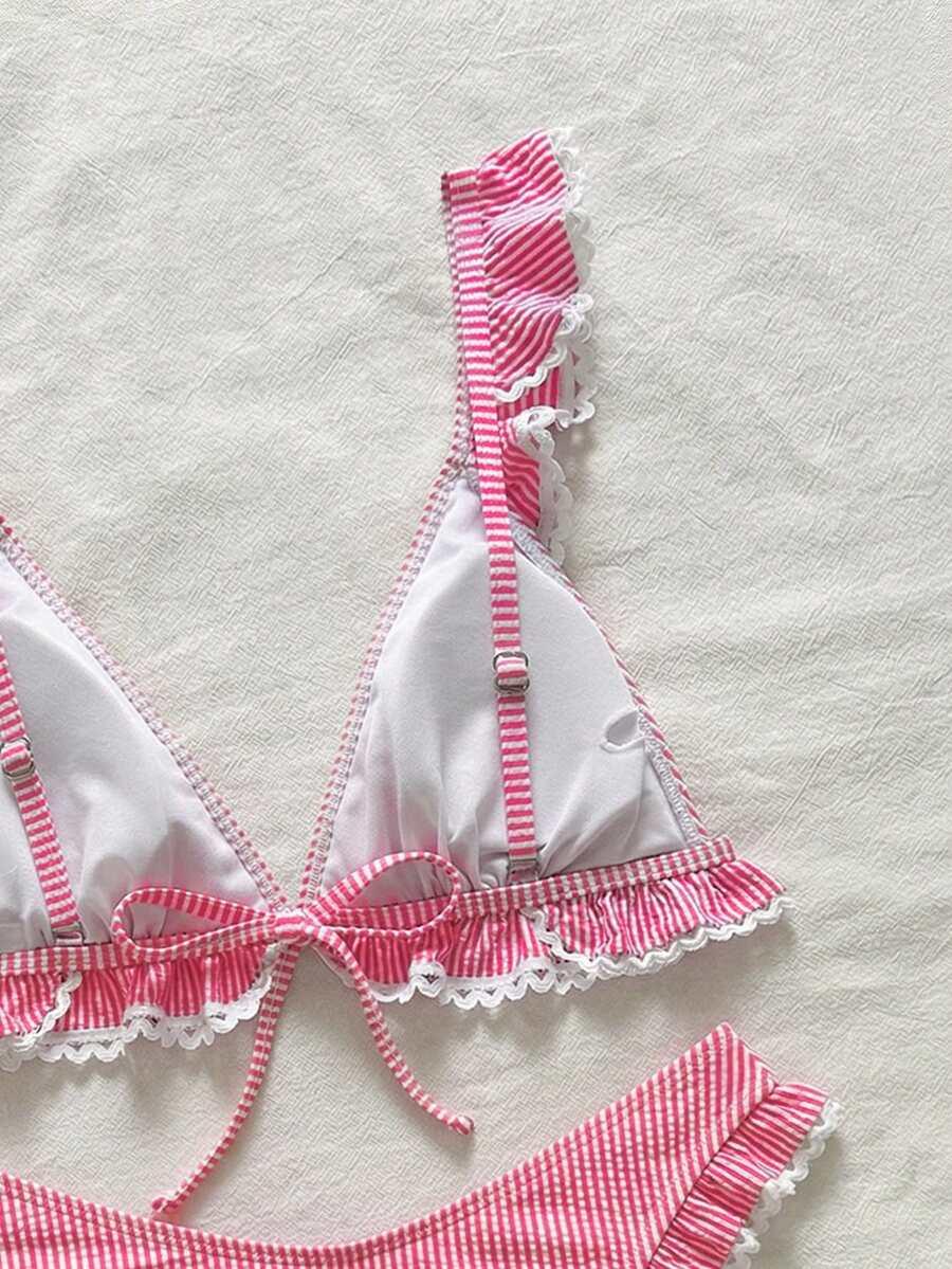 SHEIN RÓŻOWY DWUCZĘŚCIOWY STRÓJ KĄPIELOWY FALBANY S09__XL