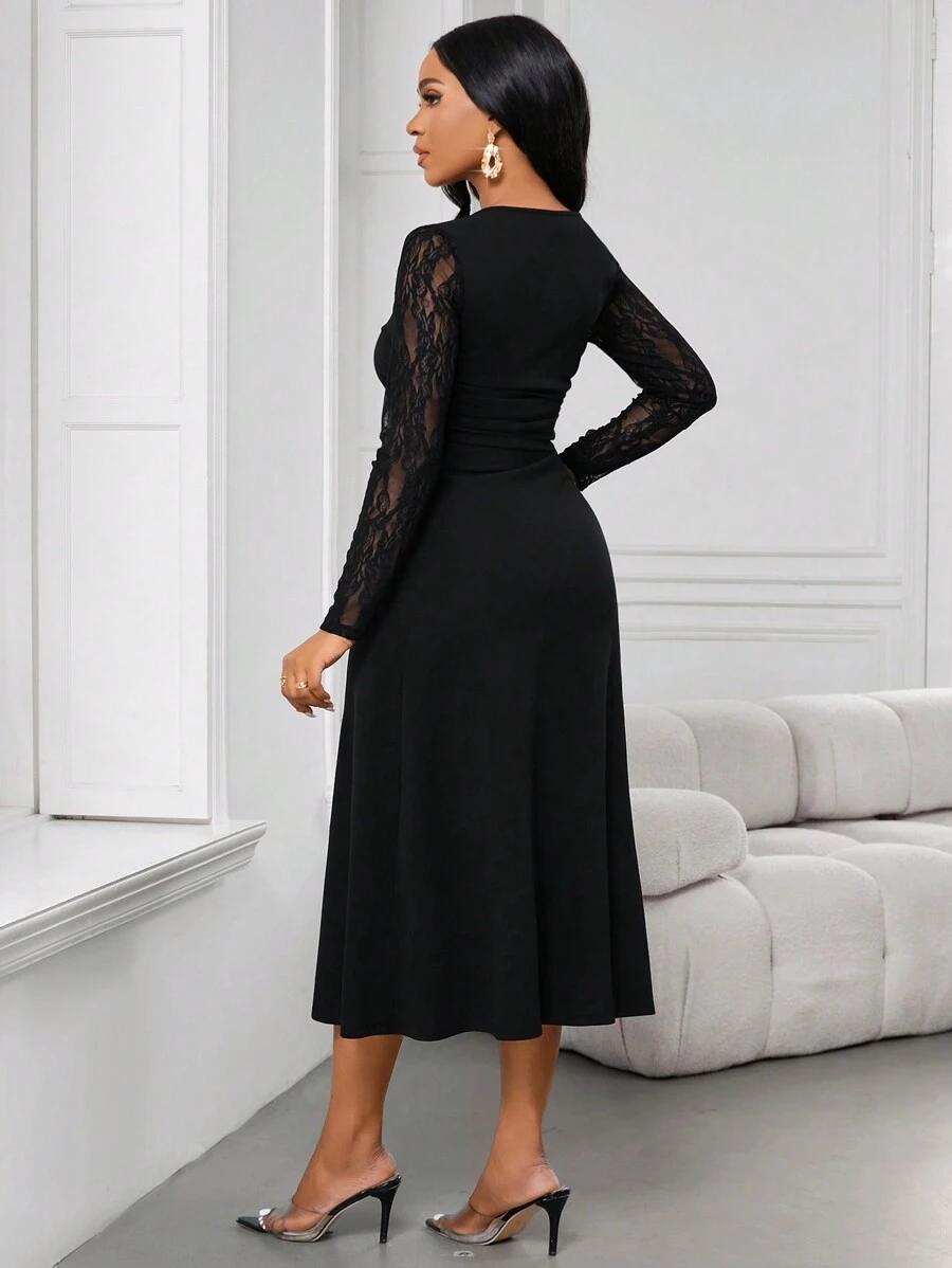 SHEIN CZARNA MIDI SUKIENKA S06__S